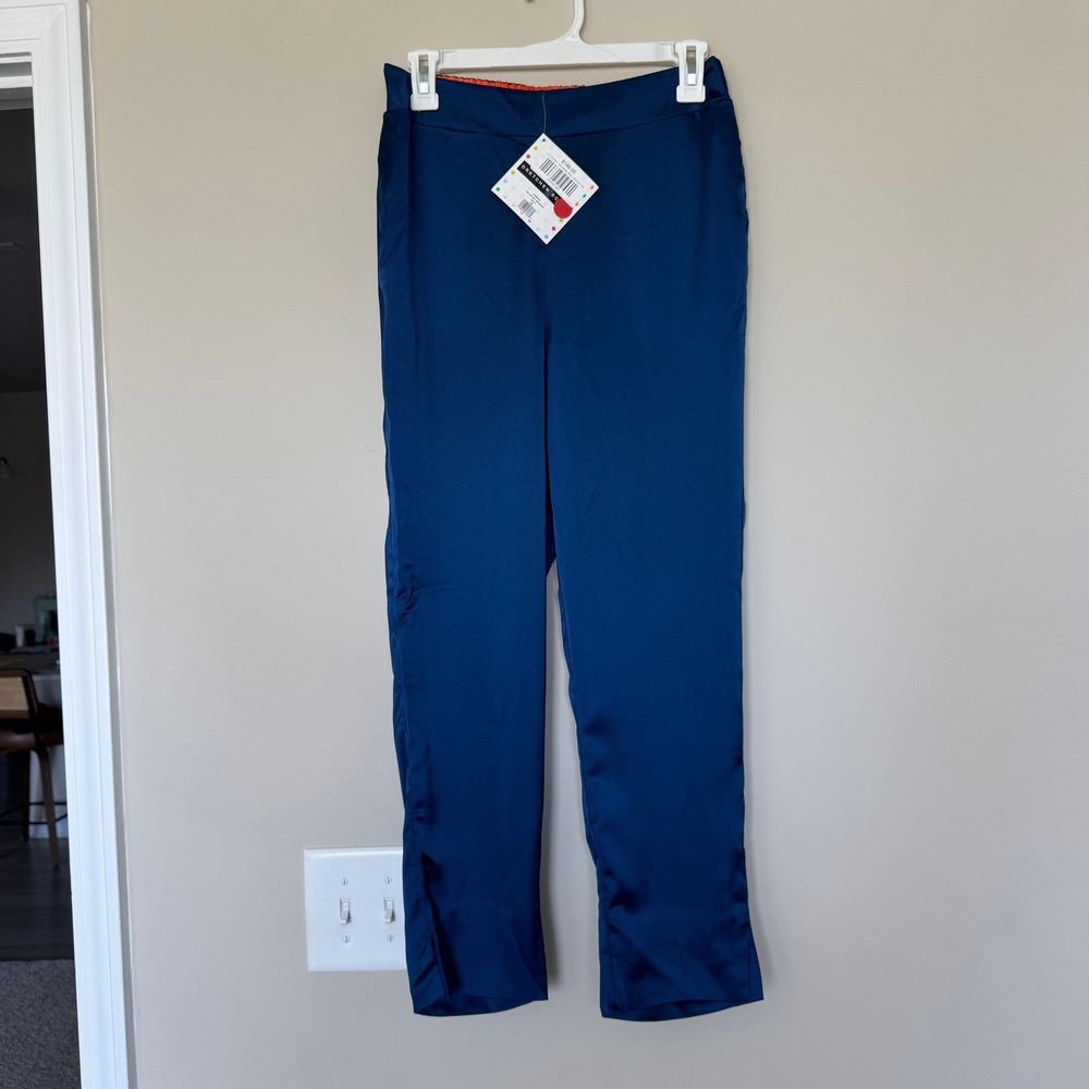 Gretchen Scott Navy Blue Pull On Pants XS satin look office corporate dressy